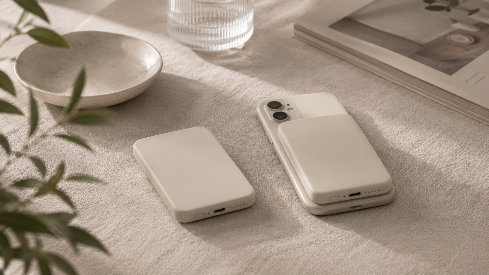 Powerbank magnetyczny OVAO Orbit przy telefonie